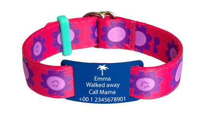 Naambandje kind flowers print met naam en allergie icoon