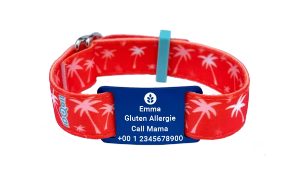 Verdwaalbandje kind palmboom print met naam en telefoonnummer