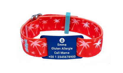 Verdwaalbandje kind palmboom print met naam en telefoonnummer