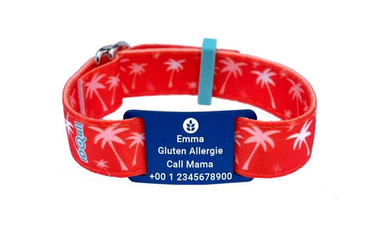 Verdwaalbandje kind palmboom print met naam en telefoonnummer