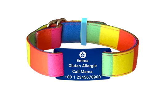 SOS armband kind stripes print met naam en telefoonnummer