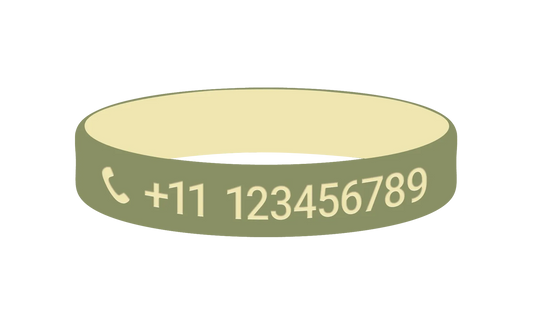 Sage Sand SOS armband kind met naam en telefoonnummer