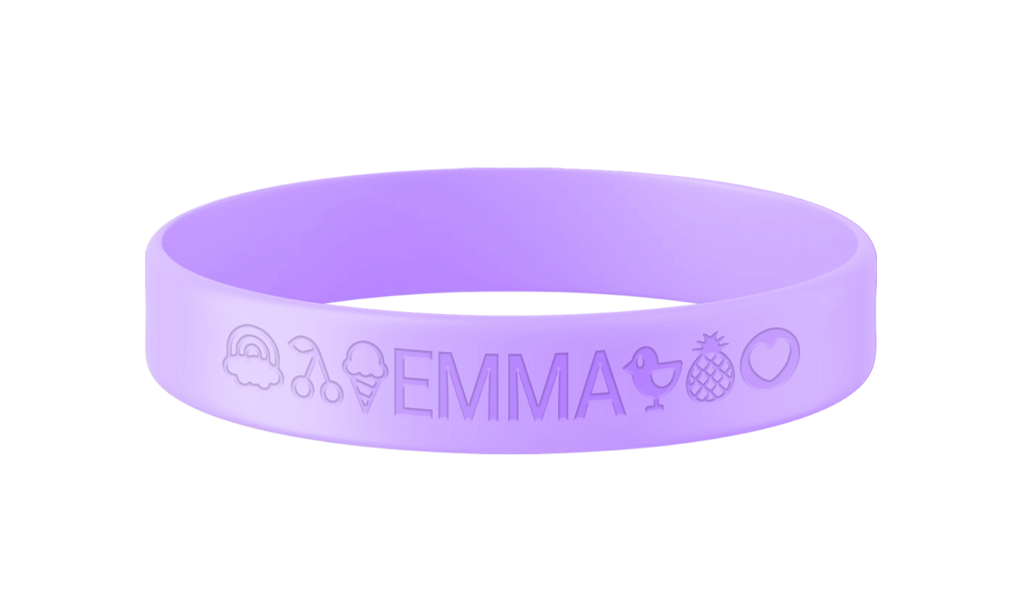 Lila SOS armband kind met naam en telefoonnummer