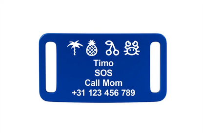 Aluminium naamplaatje SOS kind met naam en telefoon
